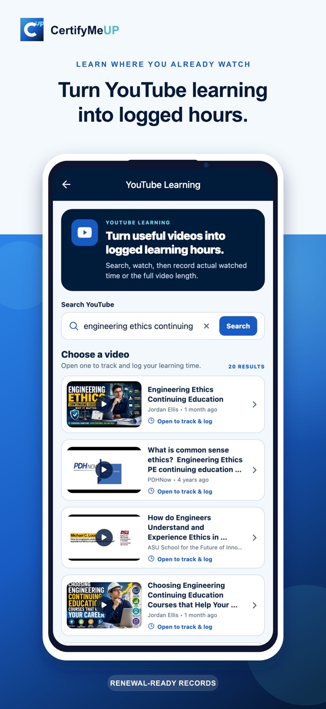 YouTube continuing education search
